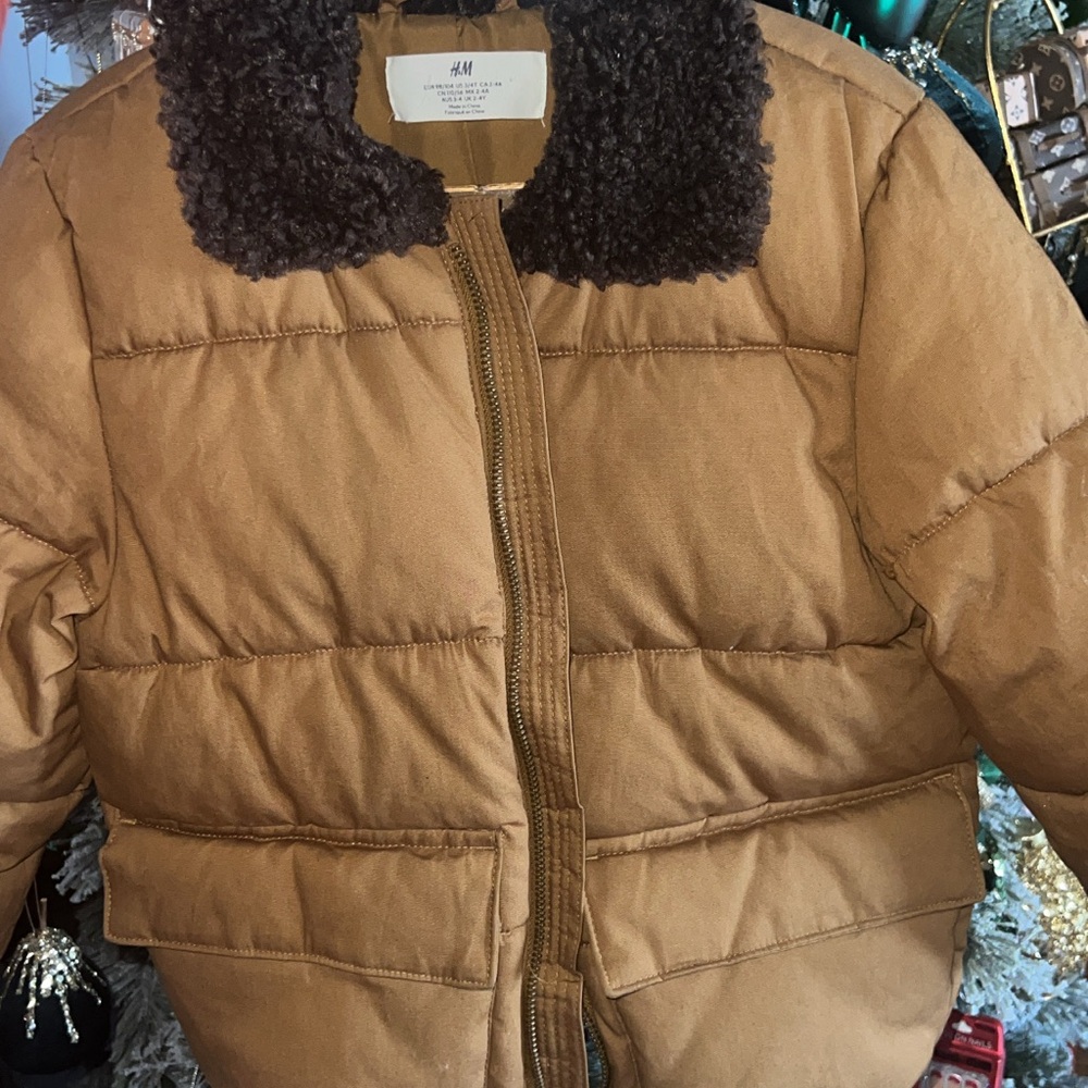H&M Kids Tan Puffer Jacket with Black Collar